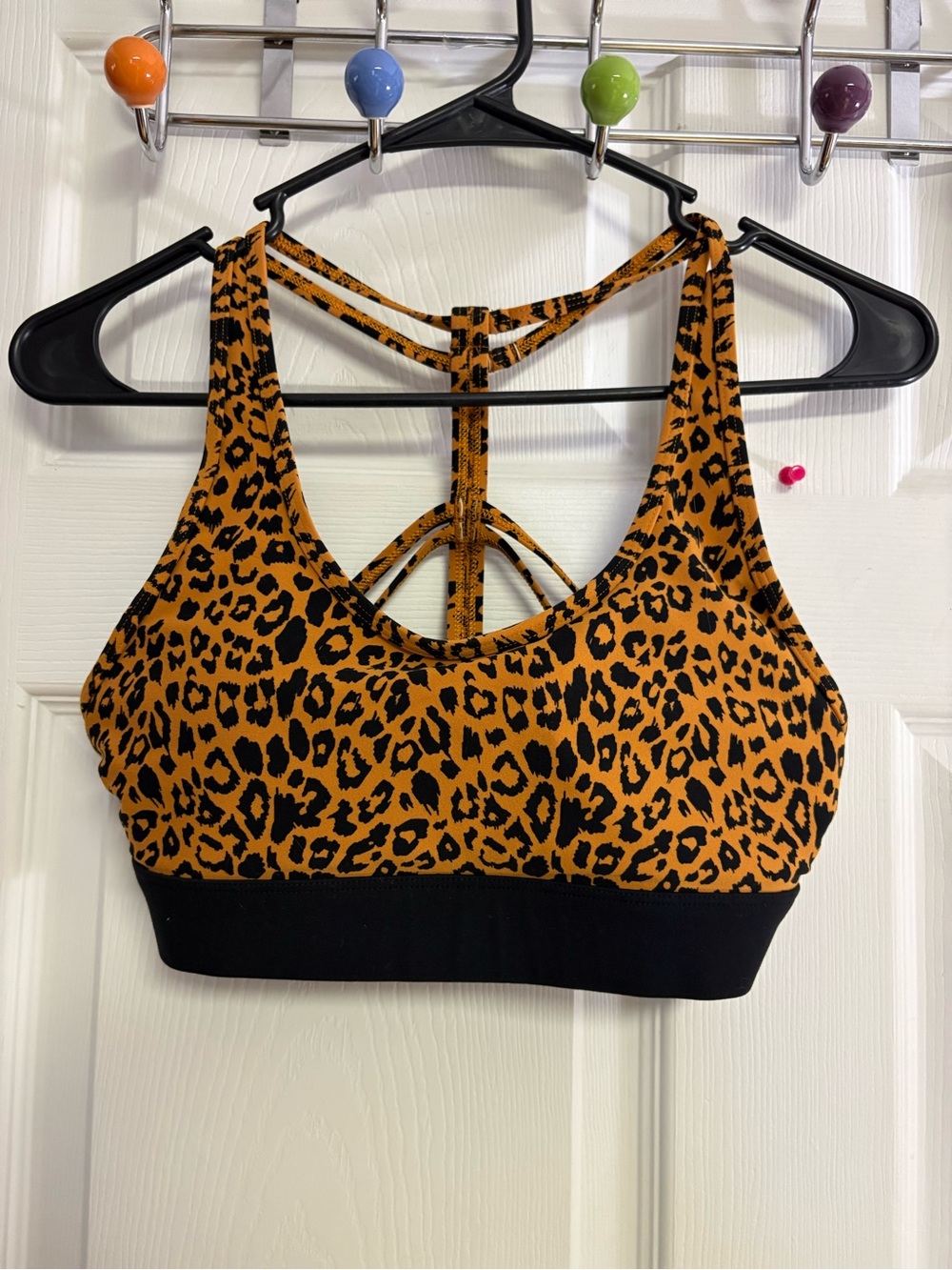 Lorna Jane Leopard Print Strappy Sports Bra - Orange & Black